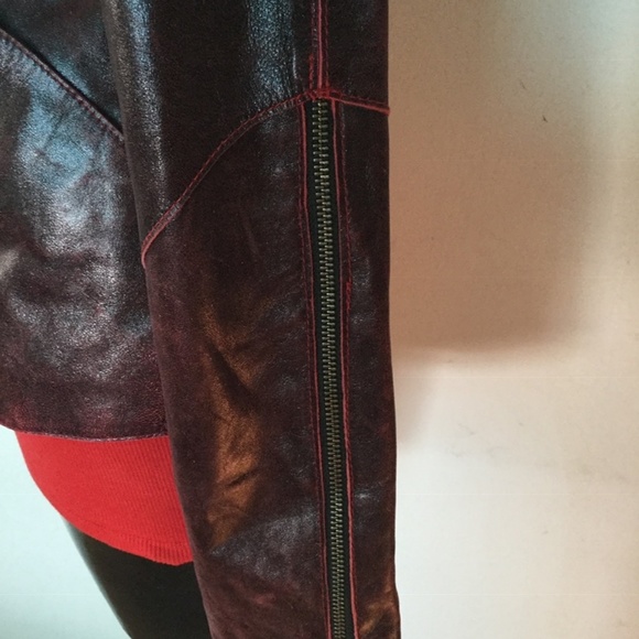 Siena Studio SZ S Burgundy Leather Jacket - Picture 3 of 7